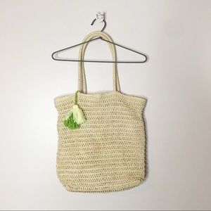 Bohemian Woven Tassel Tote Beach Bag Tan One Size